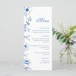 Elégant Royal Blue Floral Garden Mariage Menu Plat