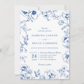Elegant Royal Blue Floral Garden QR Code Wedding Kaart (Voorkant)