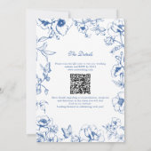 Elegant Royal Blue Floral Garden QR Code Wedding Kaart (Achterkant)