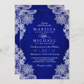 Elegant Royal Blue Floral Lace Wedding Invitation (Devant / Derrière)