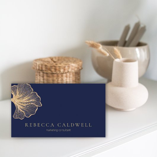 Elegant Royal Blue Floral QR Code Visitekaartje