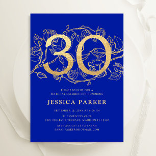 Elegant Royal Blue Gold 30e verjaardag Kaart