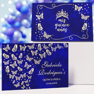 Elégant Royal Blue Gold Butterfly 15th Quinceañera