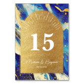 Elégant Royal Blue Gold Numéros de table pour Mari (Dos)