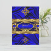 Elegant Royal Blue Gold Pareltjes Silk Birthday Pa Kaart (Staand voorkant)