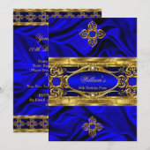 Elegant Royal Blue Gold Pareltjes Silk Birthday Pa Kaart (Voorkant / Achterkant)