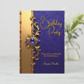 Elegant Royal Blue Gold verjaardagsfeest Kaart (Staand voorkant)