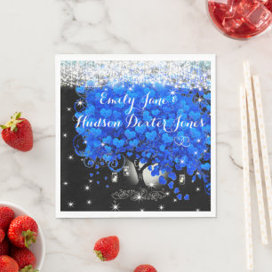 Elegant Royal Blue Heart Leaf Tree Servet