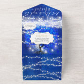 Elegant Royal Blue Heart Leaf Tree Wedding All In One Uitnodiging (Buitenkant)
