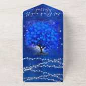 Elegant Royal Blue Heart Leaf Tree Wedding All In One Uitnodiging (Buitenkant)