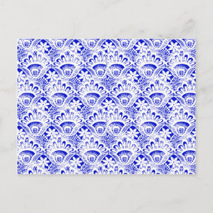 Elegant Royal Blue Lace Damask Pattern Briefkaart