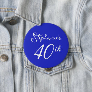 Elegant Royal Blue Monogram 40e verjaardagsfeestje Ronde Button 4,0 Cm