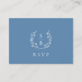 Elegant Royal Blue Monogram Botanische krans RSVP Informatiekaartje (Achterkant)