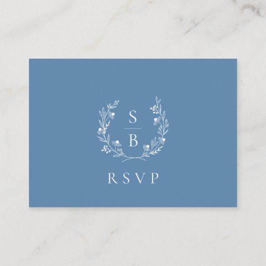 Elegant Royal Blue Monogram Botanische krans RSVP Informatiekaartje (Achterkant)