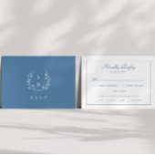Elegant Royal Blue Monogram Botanische krans RSVP Informatiekaartje