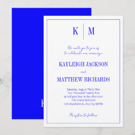 Elegant Royal Blue Monogram Wedding  Kaart