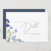 Elegant Royal Blue Opulence Wildflowers Bruiloft Save The Date (Voorkant / Achterkant)
