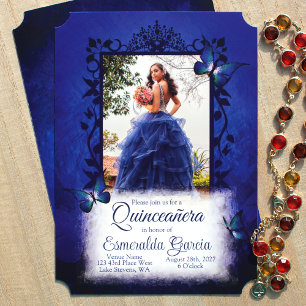 Elegant Royal Blue Quinceanera,  foto Lijst Kaart