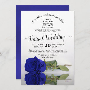 Elegant Royal Blue Reflecterend Roos Virtual Weddi Kaart