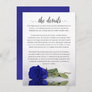 Elegant Royal Blue Reflecting Roos Wedding Details Informatiekaartje