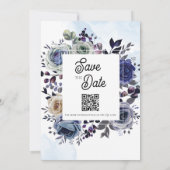 Elegant Royal Blue Roos Fancy QR Code Weddenschap Kaart (Achterkant)
