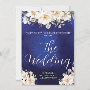 Elegant Royal Blue Roos Fancy QR Code Weddenschap Kaart