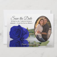 Elegant Royal Blue Roos met Oval Photo Wedding