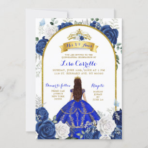 Elégant Royal Blue Rose Mis XV Anos Invitation