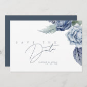 Elegant Royal Blue Rozen Bloemenbruiloft Save The Date (Voorkant / Achterkant)