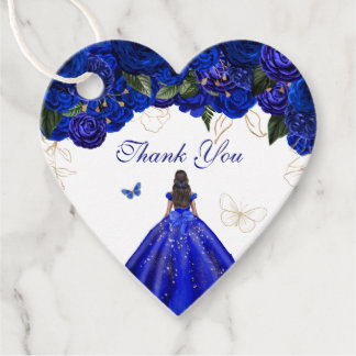 Elegant Royal Blue Rozen Butterfly Quinceanera Bedankjes Labels