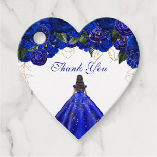 Elegant Royal Blue Rozen Floral Quinceanera Bedankjes Labels
