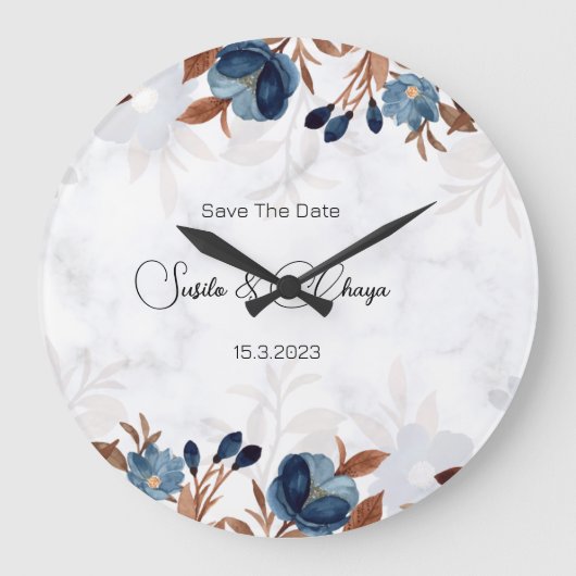 elegant Royal Blue Rustic modern savethedate. Grote Klok (Voorkant)