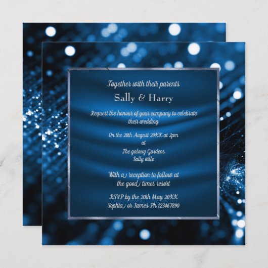 ELEGANT ROYAL BLUE SATIN DIAMOND WEDING KAART (Voorkant / Achterkant)