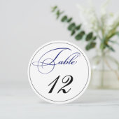 Élégant Royal Blue Script Round Table Numéro Carte (Debout devant)