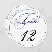 Élégant Royal Blue Script Round Table Numéro Carte (Devant / Derrière)
