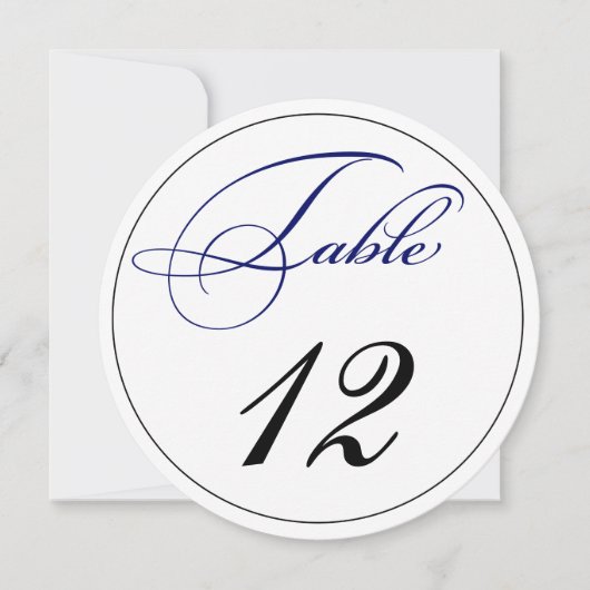 Élégant Royal Blue Script Round Table Numéro Carte (Devant)