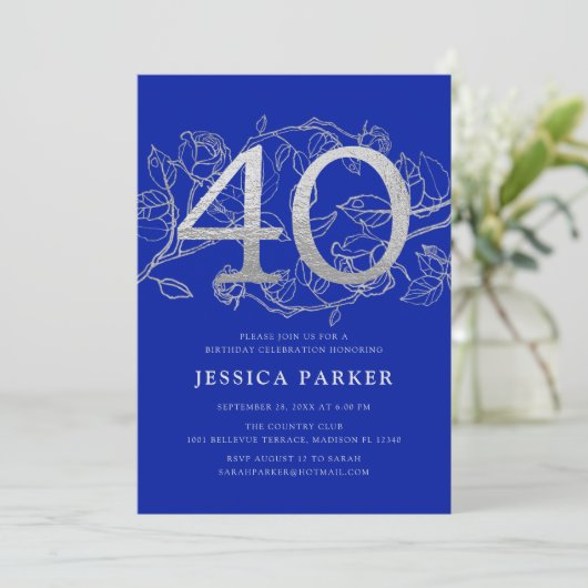 Elegant Royal Blue Silver 40e verjaardag Kaart (Staand voorkant)