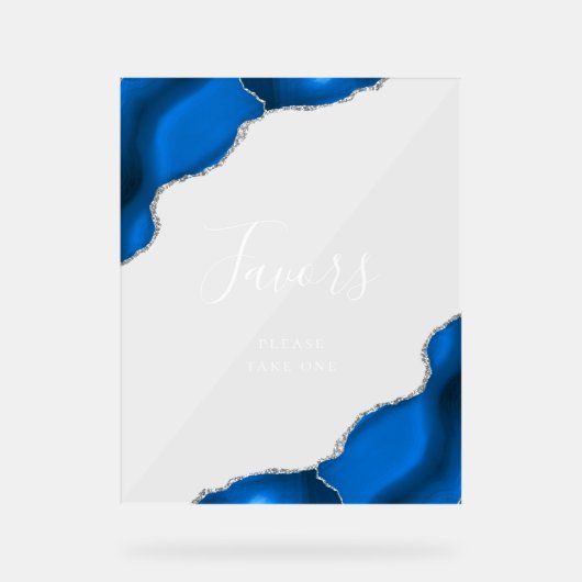Elégant Royal Blue Silver Agate Mariage Faveurs (Recto)