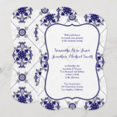Elegant Royal Blue Silver Medallion Print Wedding Kaart (Voorkant / Achterkant)