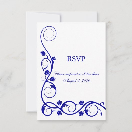 Elegant Royal Blue Swirls RSVP Kaartje (Voorkant)