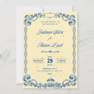 Elegant Royal Blue Vintage Wedding Invitation