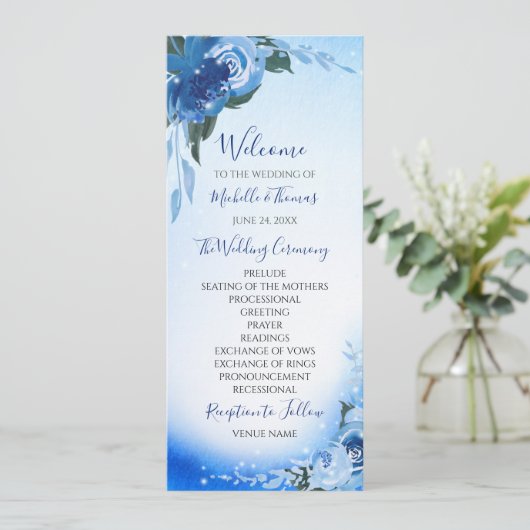 Elegant Royal Blue Waterverf Floral Greenery Programma (Staand voorkant)
