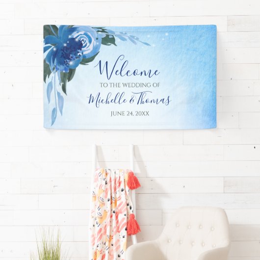 Elegant Royal Blue Waterverf Floral Greenery Spandoek (Insitu)