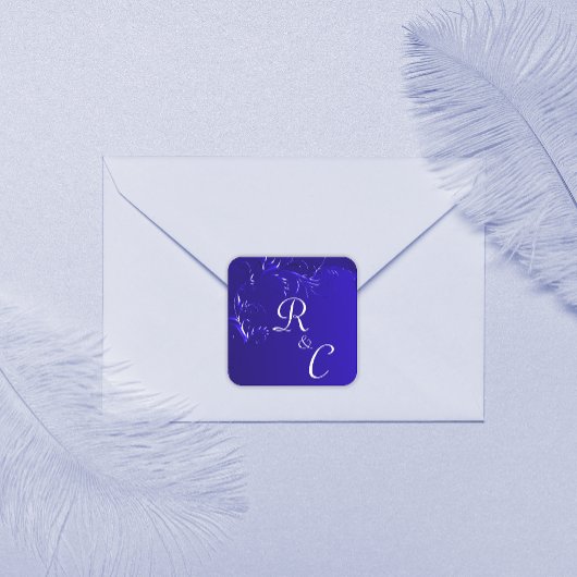Elegant Royal Blue Wedding Monogrammed Vierkante Sticker