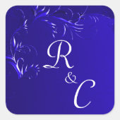 Elegant Royal Blue Wedding Monogrammed Vierkante Sticker (Voorkant)