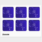 Elegant Royal Blue Wedding Monogrammed Vierkante Sticker (Vel)
