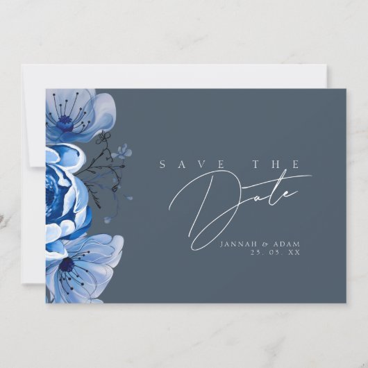 Elegant Royal Blue weelde bloemenbruiloft Rozen Save The Date (Voorkant)