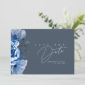 Elegant Royal Blue weelde bloemenbruiloft Rozen Save The Date (Staand voorkant)