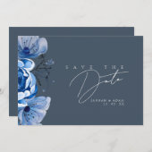 Elegant Royal Blue weelde bloemenbruiloft Rozen Save The Date (Voorkant / Achterkant)