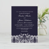 Elégant Royal Blue White Lace Mariage Invitation (Debout devant)
